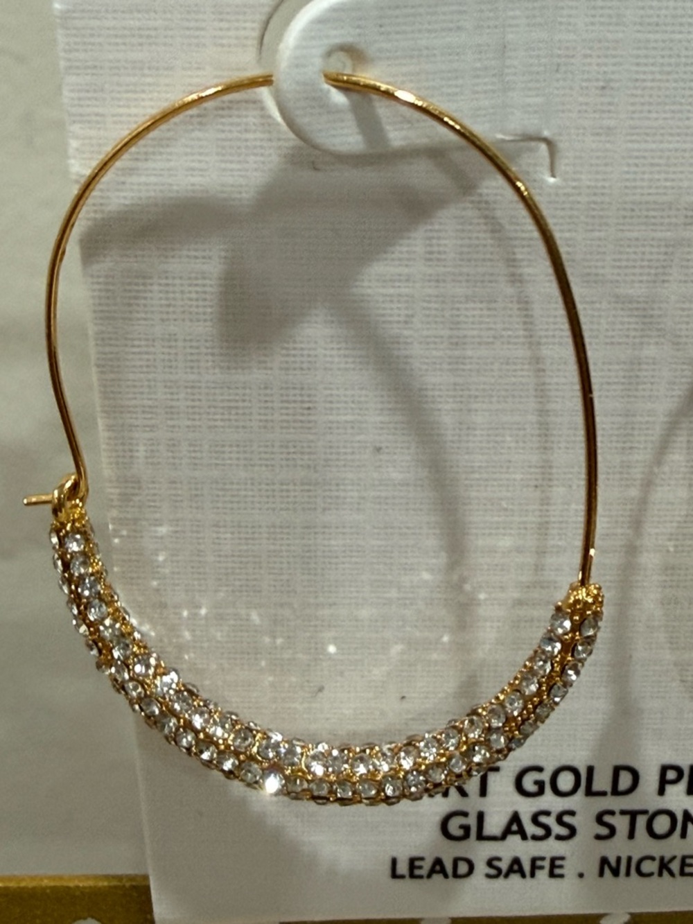 NWOT - Oblong Hoops / Rhinestone Hoop Earrings / Rhinestone Hoop Earrings - Picture 3 of 3